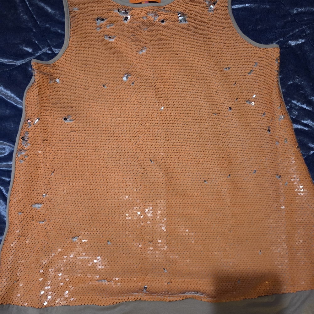 Vilagallo Orange Sequin-Embellished Sleeveless Tank